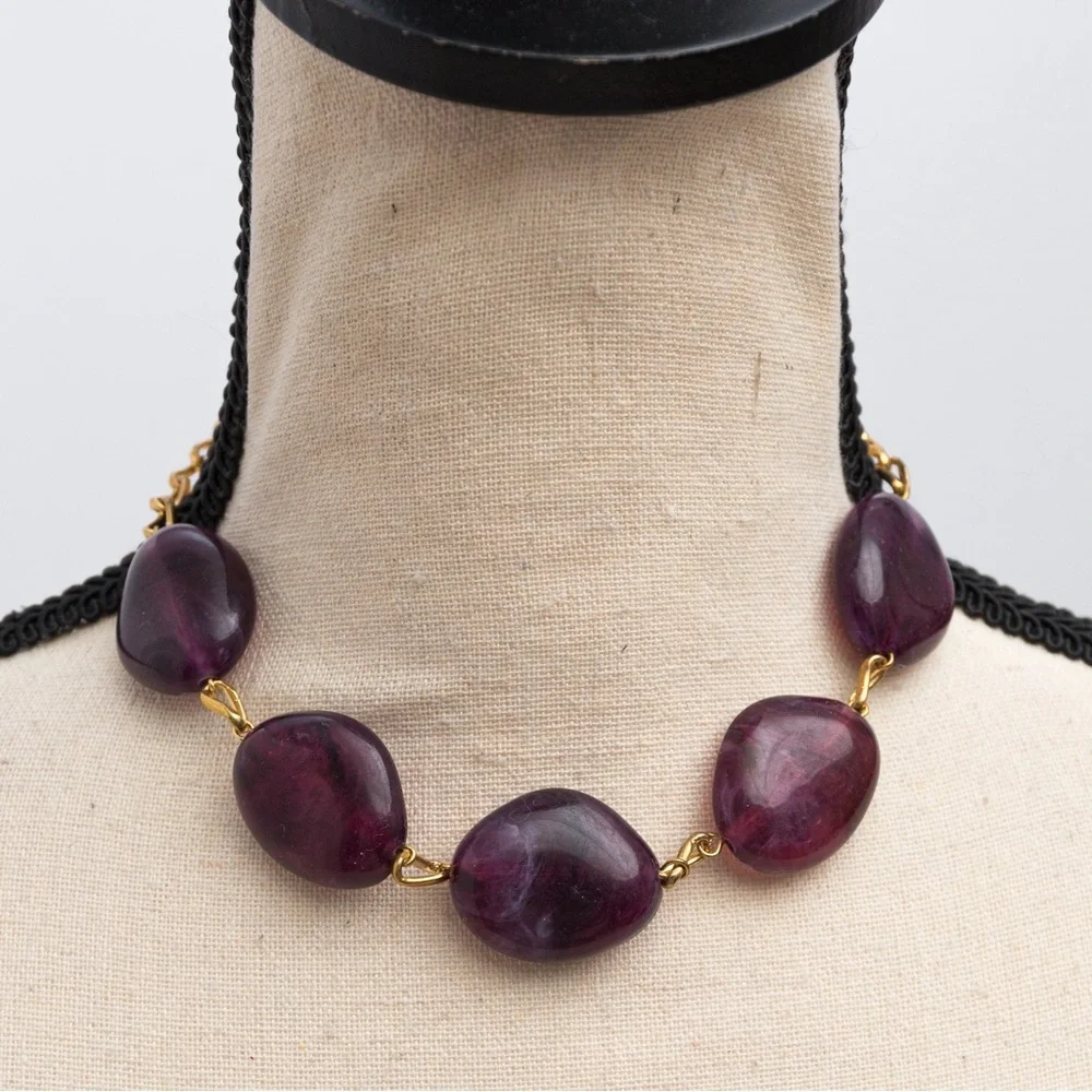 Choker length necklace with faux stone marble look chunky with gold tone Merona - Picture 9 of 11